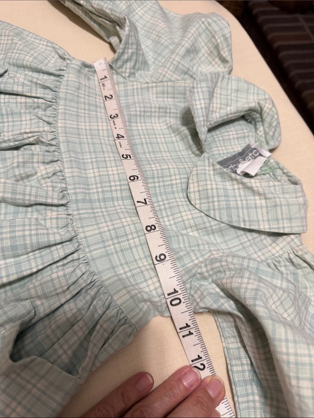 Kate & Cheryl Soft Green Plaid Peter Pan Collar Dress with Pockets.  Size 4T